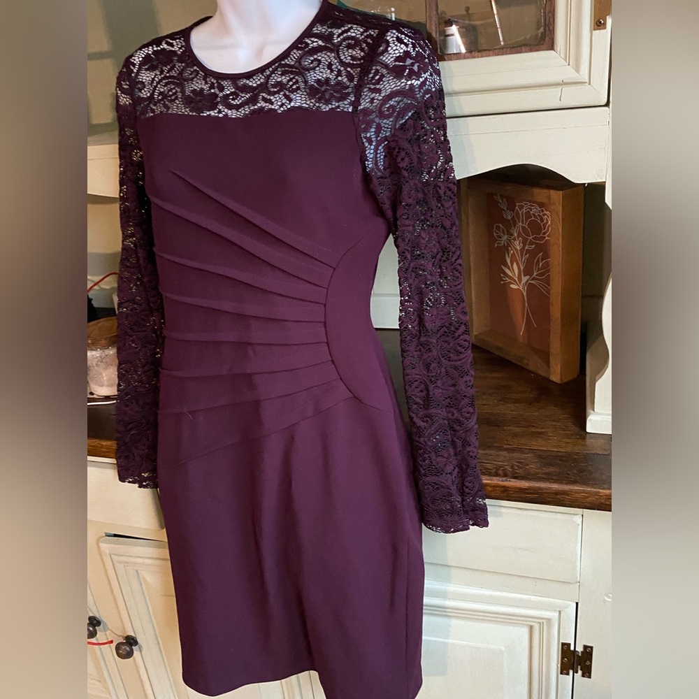 Ivanka Trump Burgundy Lace Long Sleeve Dress